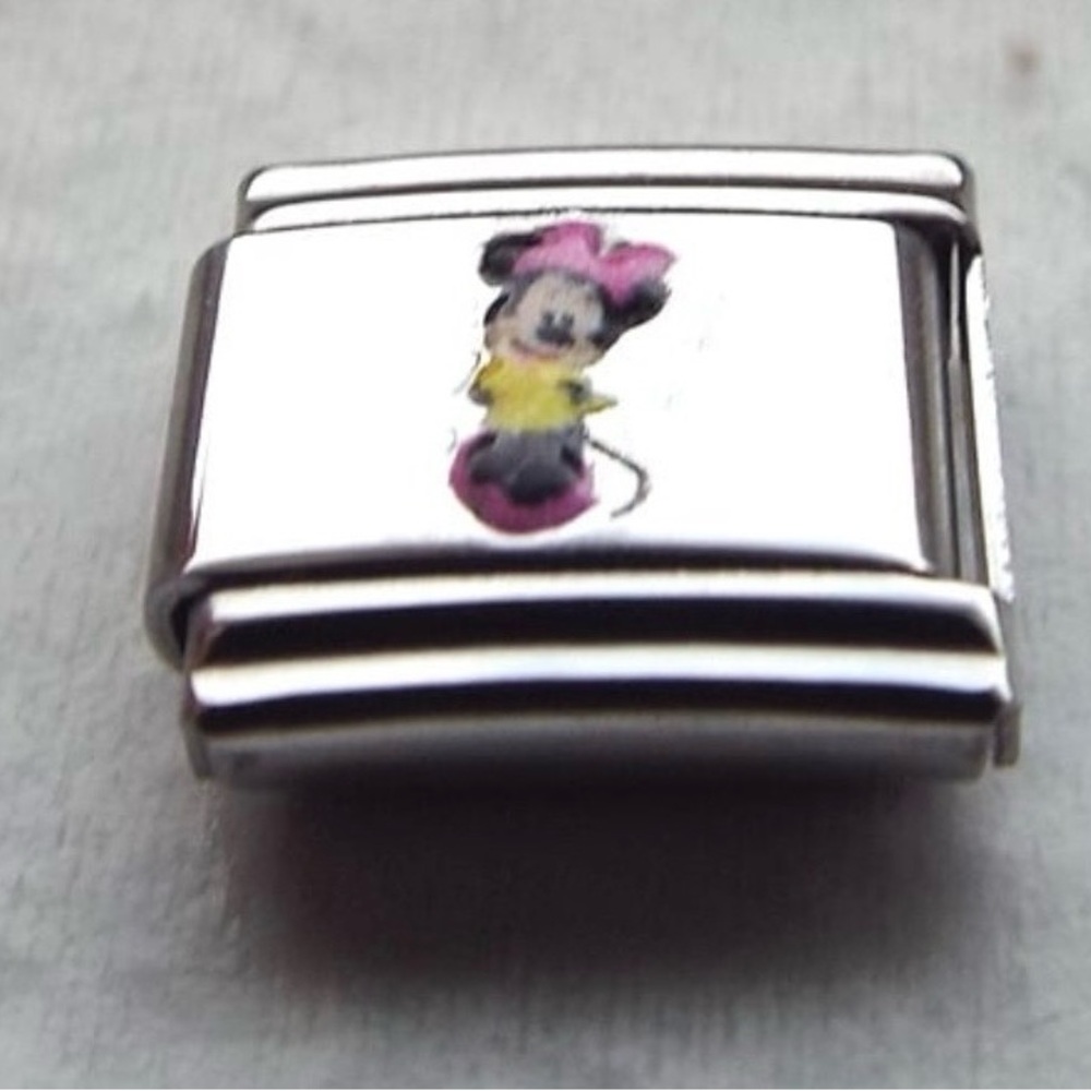 Minnie Mouse Enamel Italian Charm Link Sterling Silver - Picture 2 of 4
